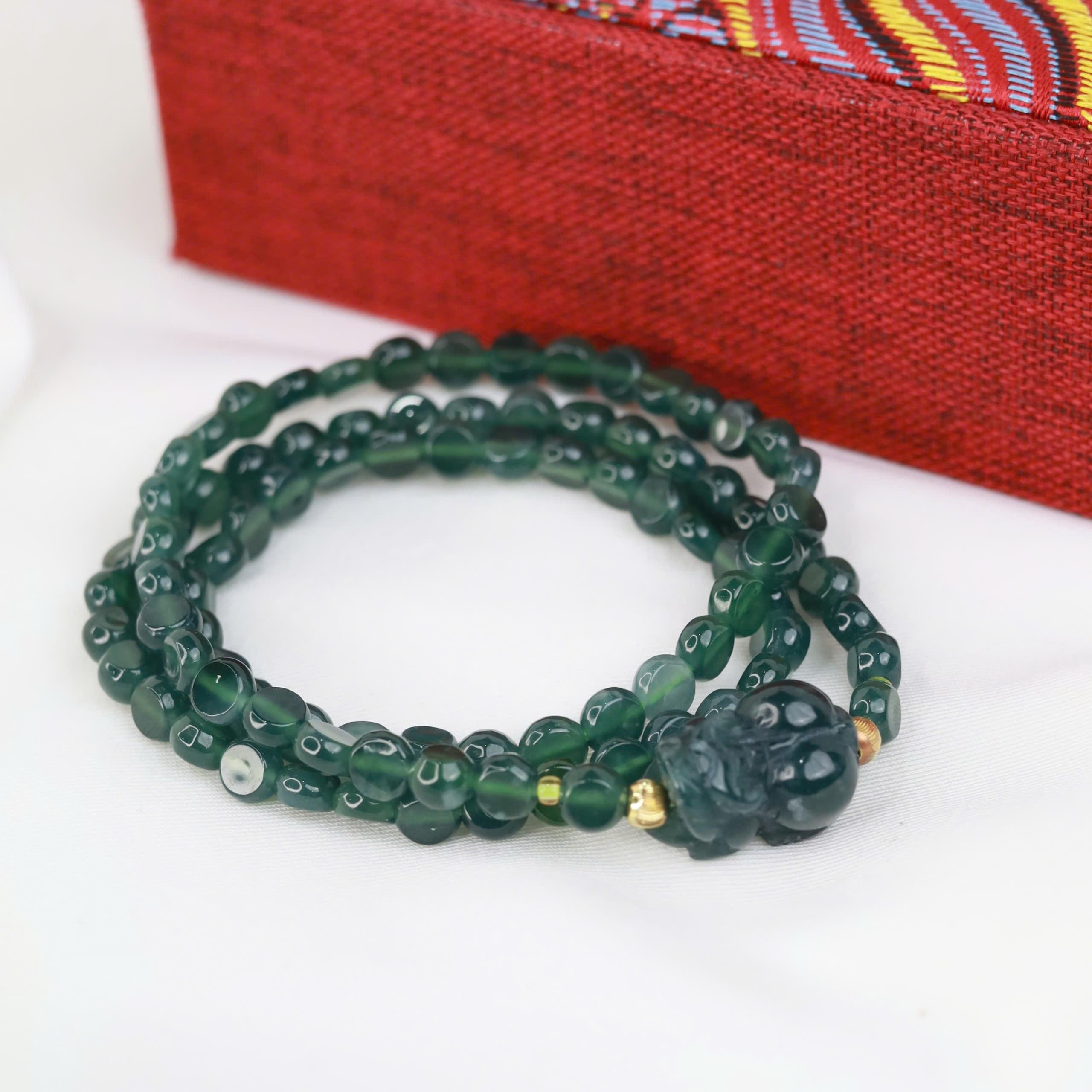 Vòng tay lam ngọc dẹt mix tì hưu