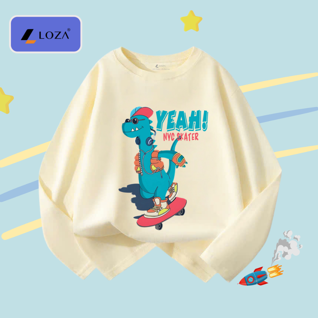 Áo thun dài tay bé trai in khủng long xanh - Loza Kids  KT3251_thumbnail_2