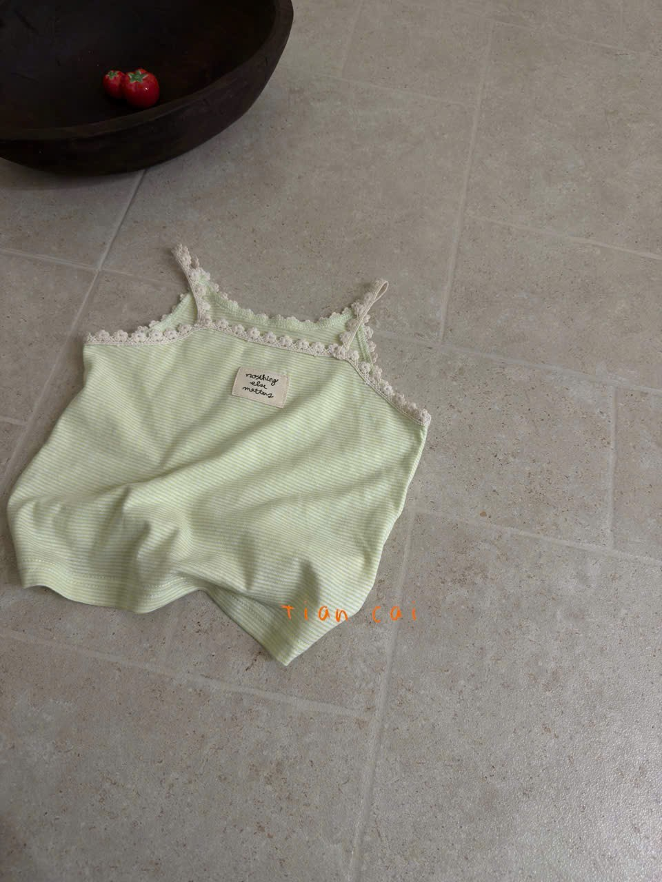 A61 - Áo hai dây xanh mint gân phối ren viền cổ hãng Tian Cai (Sz90-130)