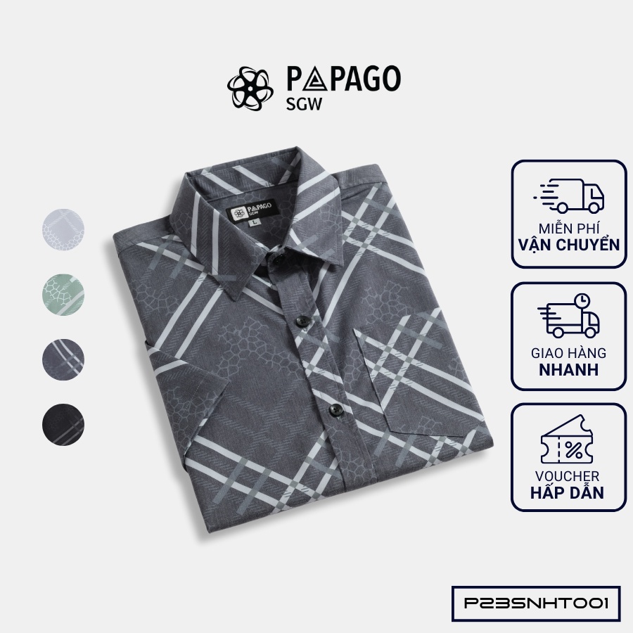 Áo sơ mi nam trung niên PAPAGO tay ngắn lai bầu vải lụa - P23SNHT001_thumbnail_1