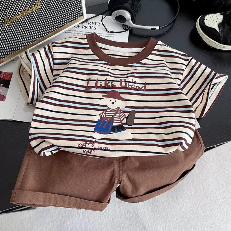 Set bộ cotton kẻ gấu nâu