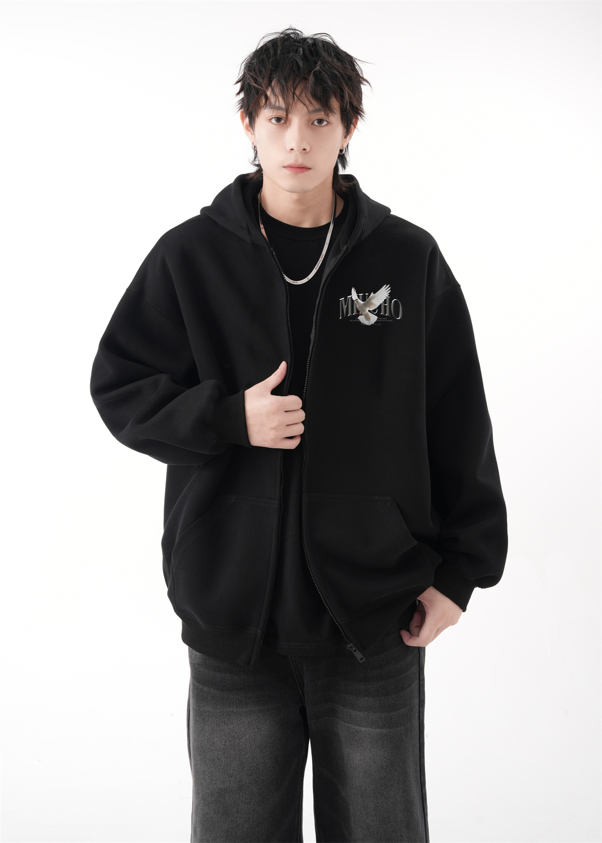 Áo hoodie zip nam local brand form rộng HZD1584 Miucho Club vải nỉ chân cua dày dặn mũ rộng in mix_thumbnail_2