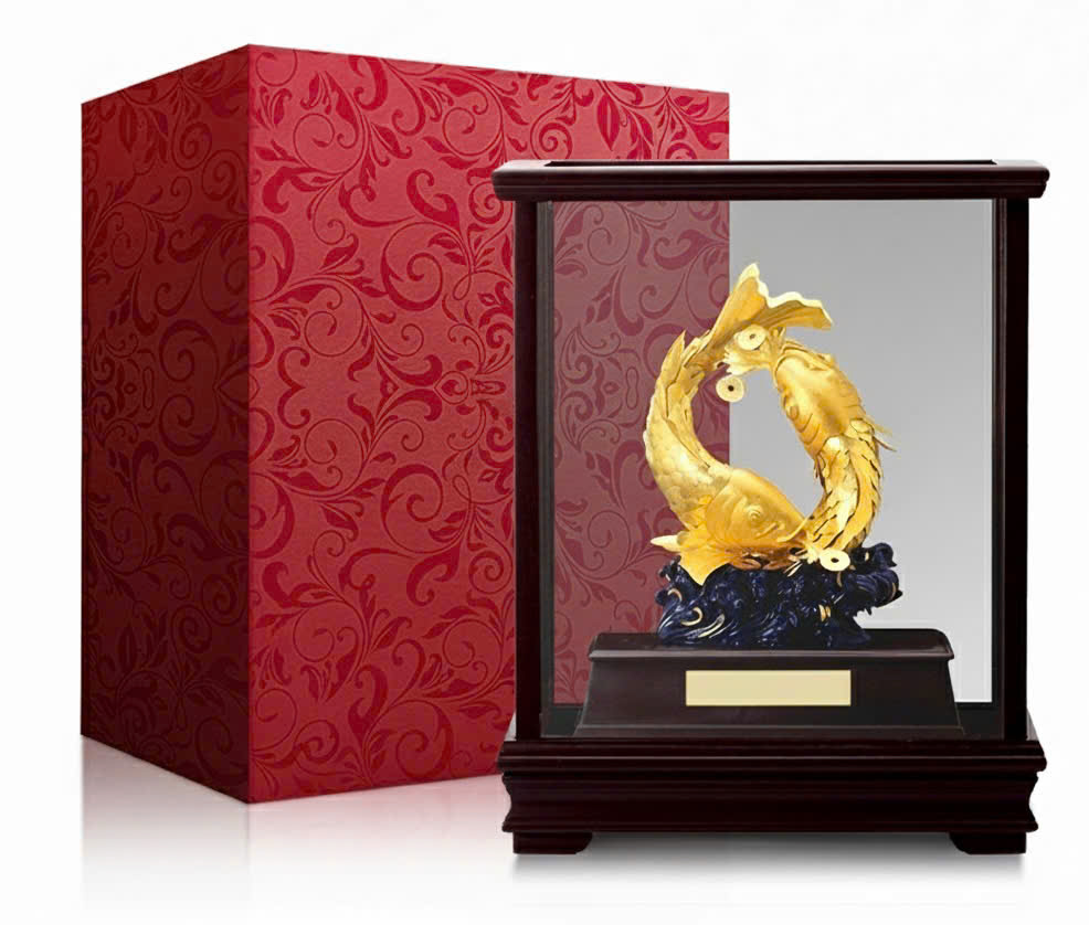 Tượng đôi cá chép mạ vàng 24k KT36X28X27CM 