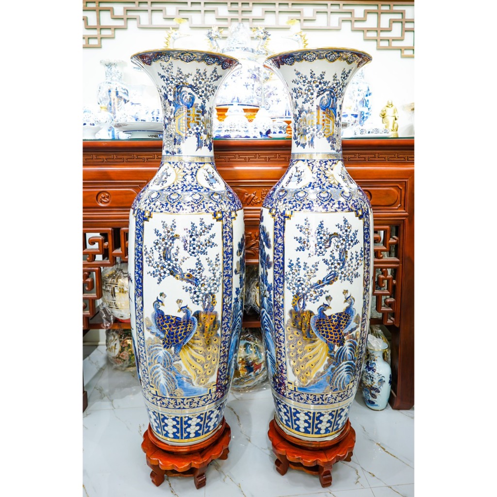 1m95 - 2m2 Đồ Thờ Cúng Men Lam Vẽ Kỹ Vàng 24k Ban -Lò Gốm Nghệ Nhân Chế Tác Bát Tràng Cao Cấp_thumbnail_1