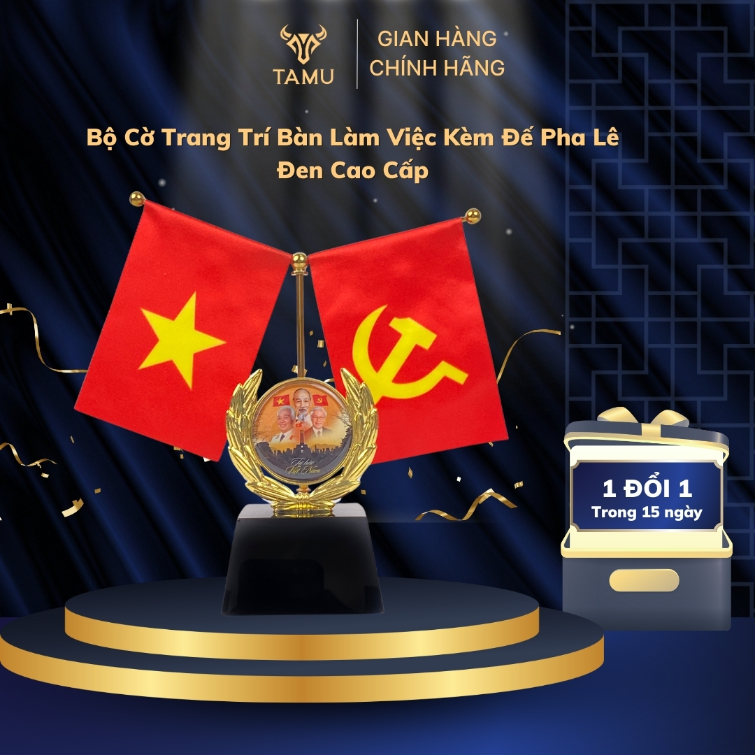 Bộ Cờ Trang Trí Bàn Làm Việc Kèm Đế Pha Lê Đen Cao Cấp