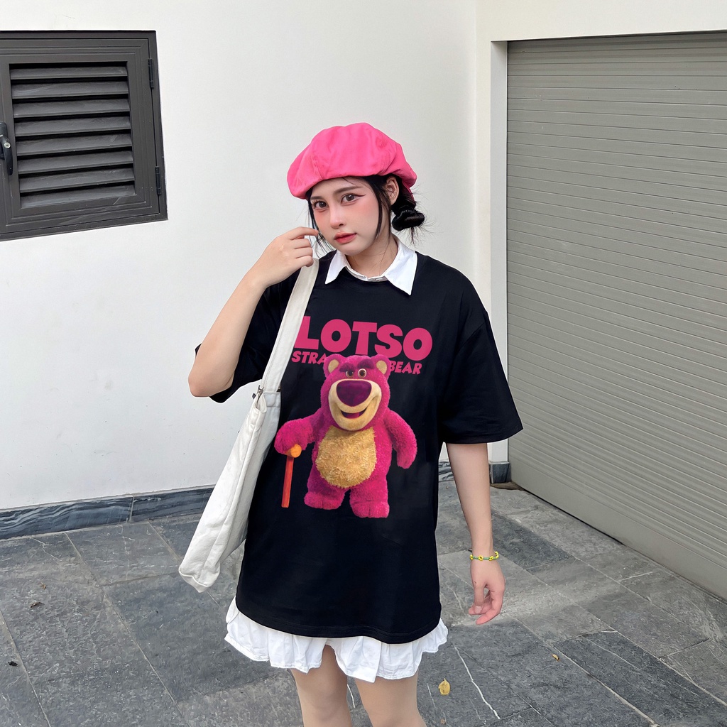Áo thun gấu dâu lotso form rộng AT366 Miucho basic tee tay lỡ dành cho nam nữ in graphic_thumbnail_2