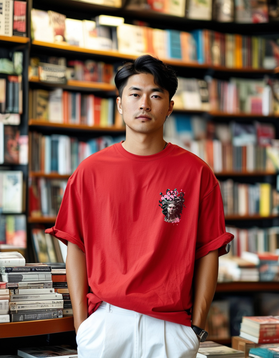 Áo phông tết form rộng cổ tròn vải cotton 4c co giãn thoáng mát 1824 Miucho Iconic in graphic_thumbnail_2