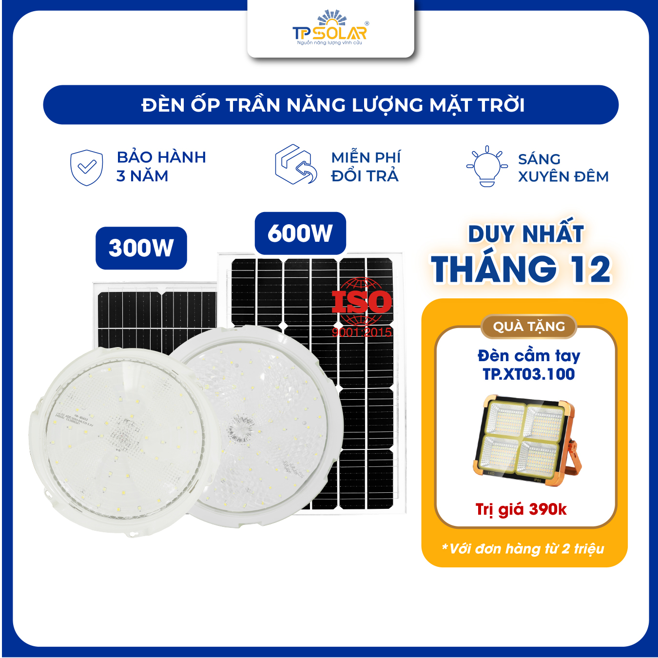 Đèn ốp trần năng lượng mặt trời (TP.OT01.300 / TP.OT01.600)