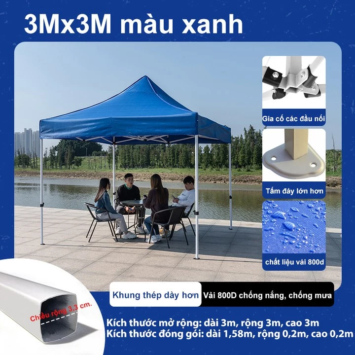 Nhà Bạt Di Động kích thước 3m x3m màu xanh biển chính hãng ô dù đại phát