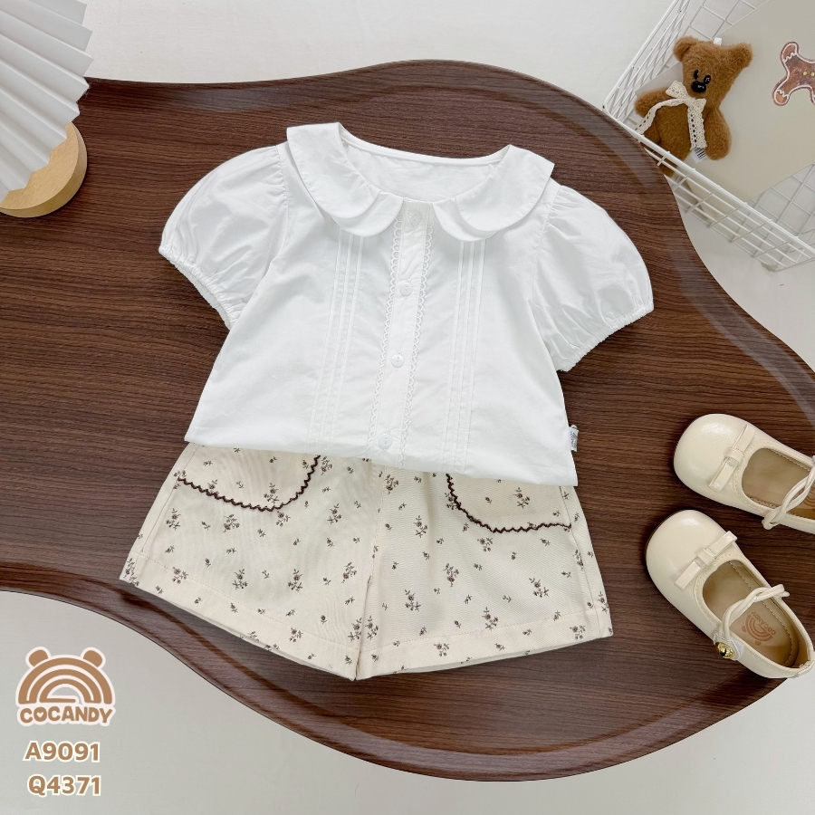 Quần cộc BE hoa nhí nâu viền nâu