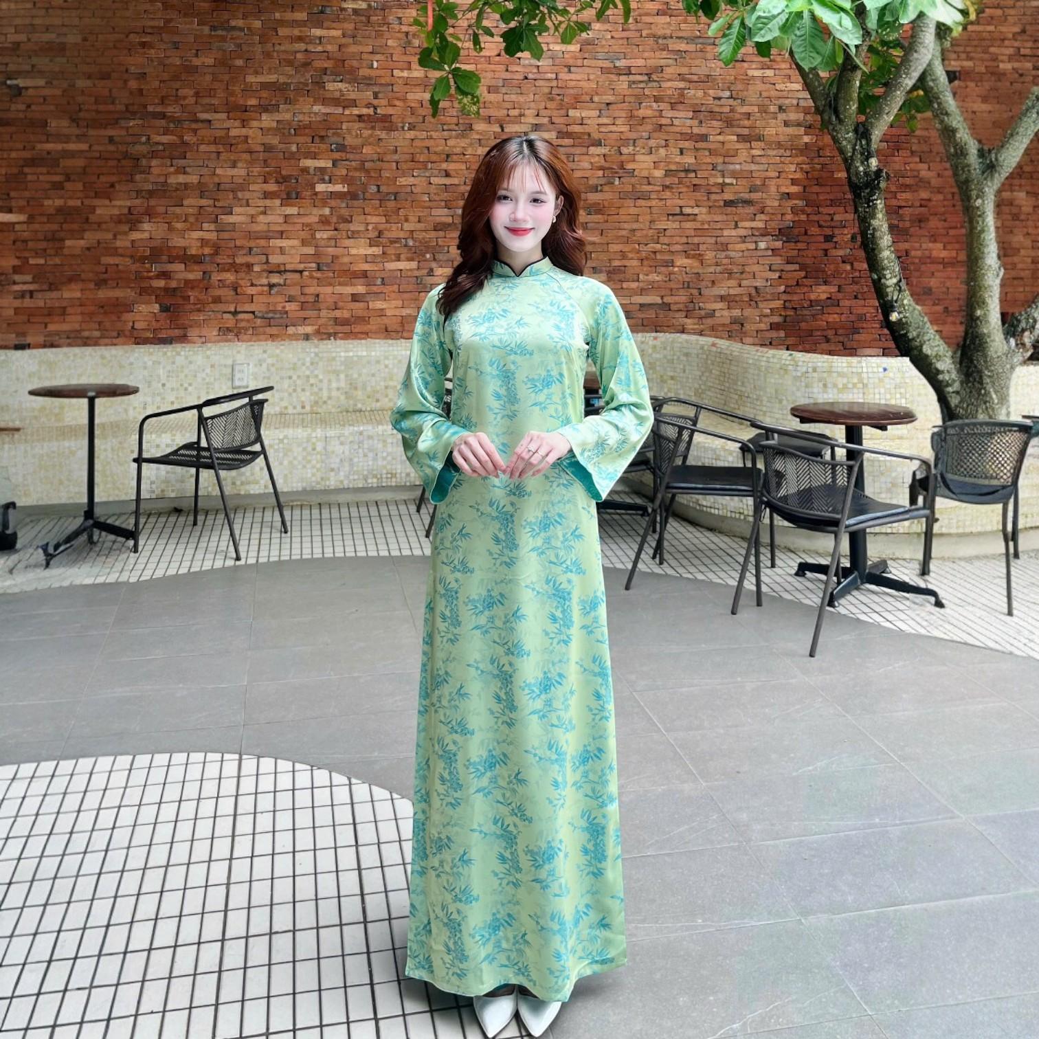 Áo Dài Cách Tân Nữ Dáng Suông Tay Dài Giả Cổ Phục Tơ Hoa MM05