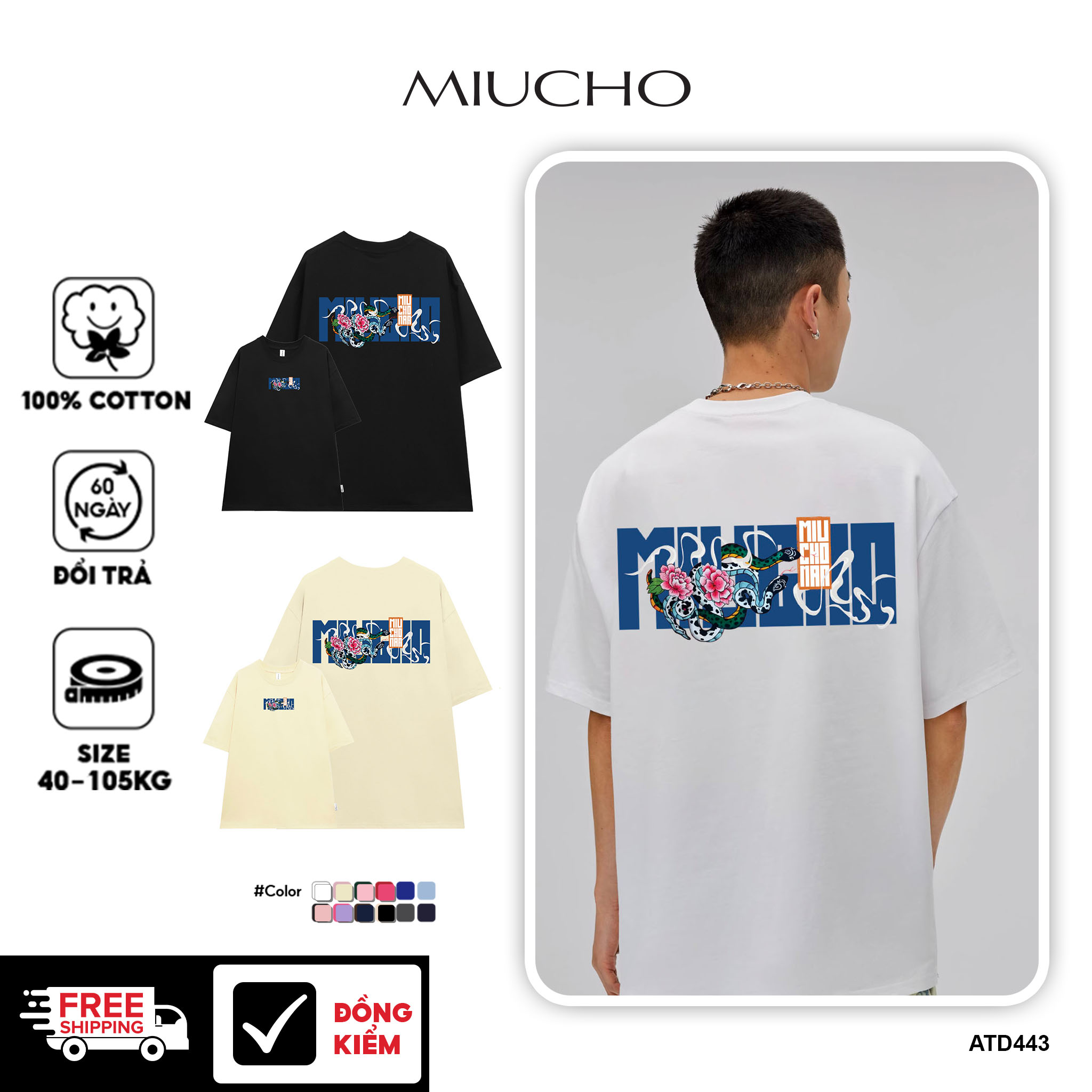 Áo thun nam form rộng 12 con giáp tuổi Tị ( tuổi rắn) ATD443 Miucho Man cotton cổ tròn ingraphic