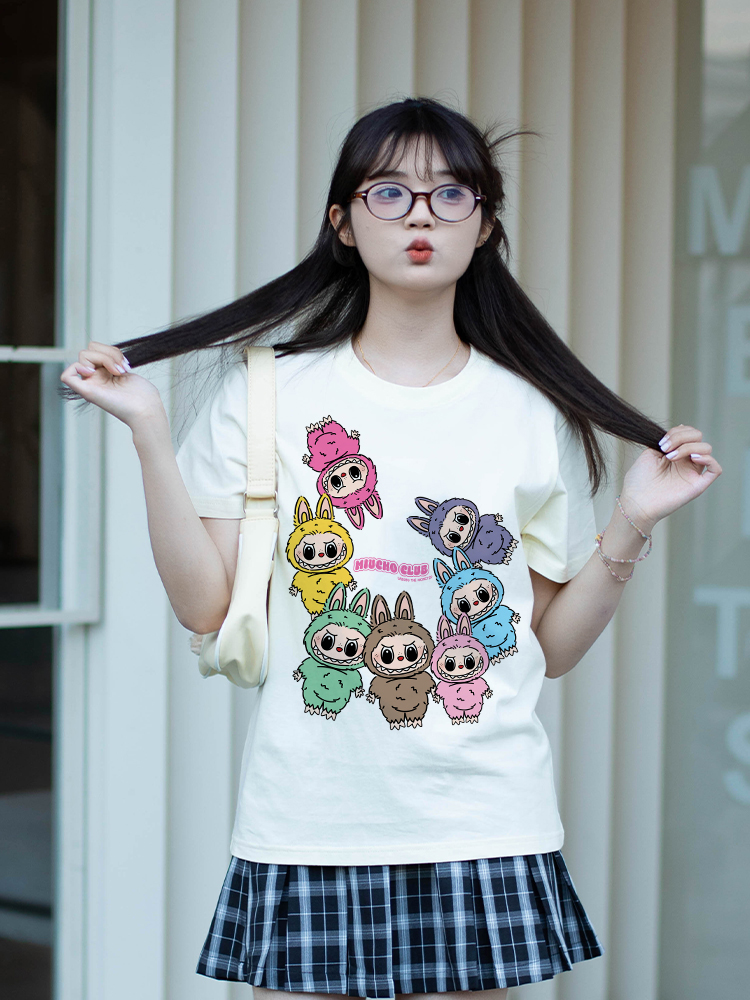 Áo phông labubu dễ thương form rộng ATD1451 Miucho vải cotton cổ tròn in mix_thumbnail_2