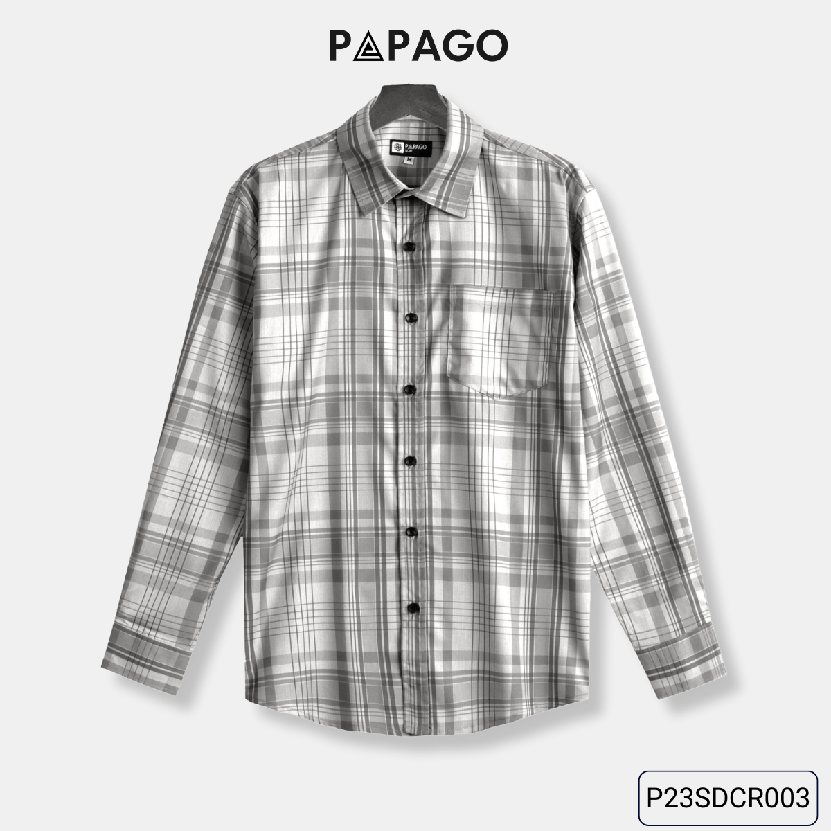 Áo sơ mi nam trung niên PAPAGO tay dài lai bầu sọc caro vải lụa thun mềm mát dáng rộng thoải mái - P23SDCR003_thumbnail_9