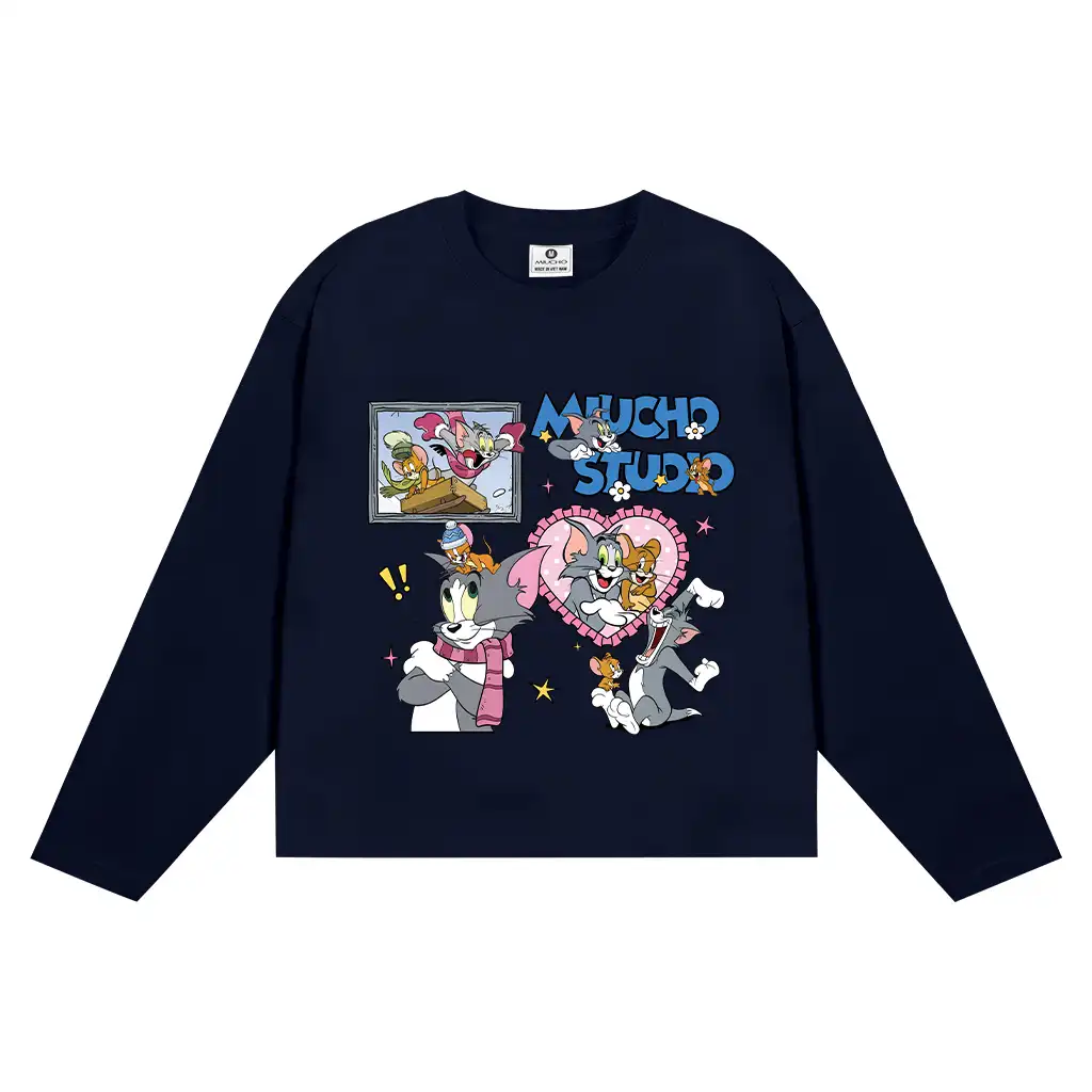 Áo thun boxy tay dài Miucho cotton thoáng mát dày dặn đứng form cổ tròn Tom & Jerry in mix 2773_thumbnail_12