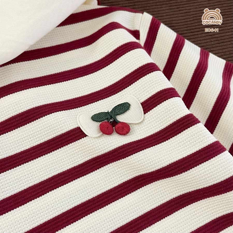 Áo dài kẻ ĐỎ cổ sóng phối cherry_thumbnail_4