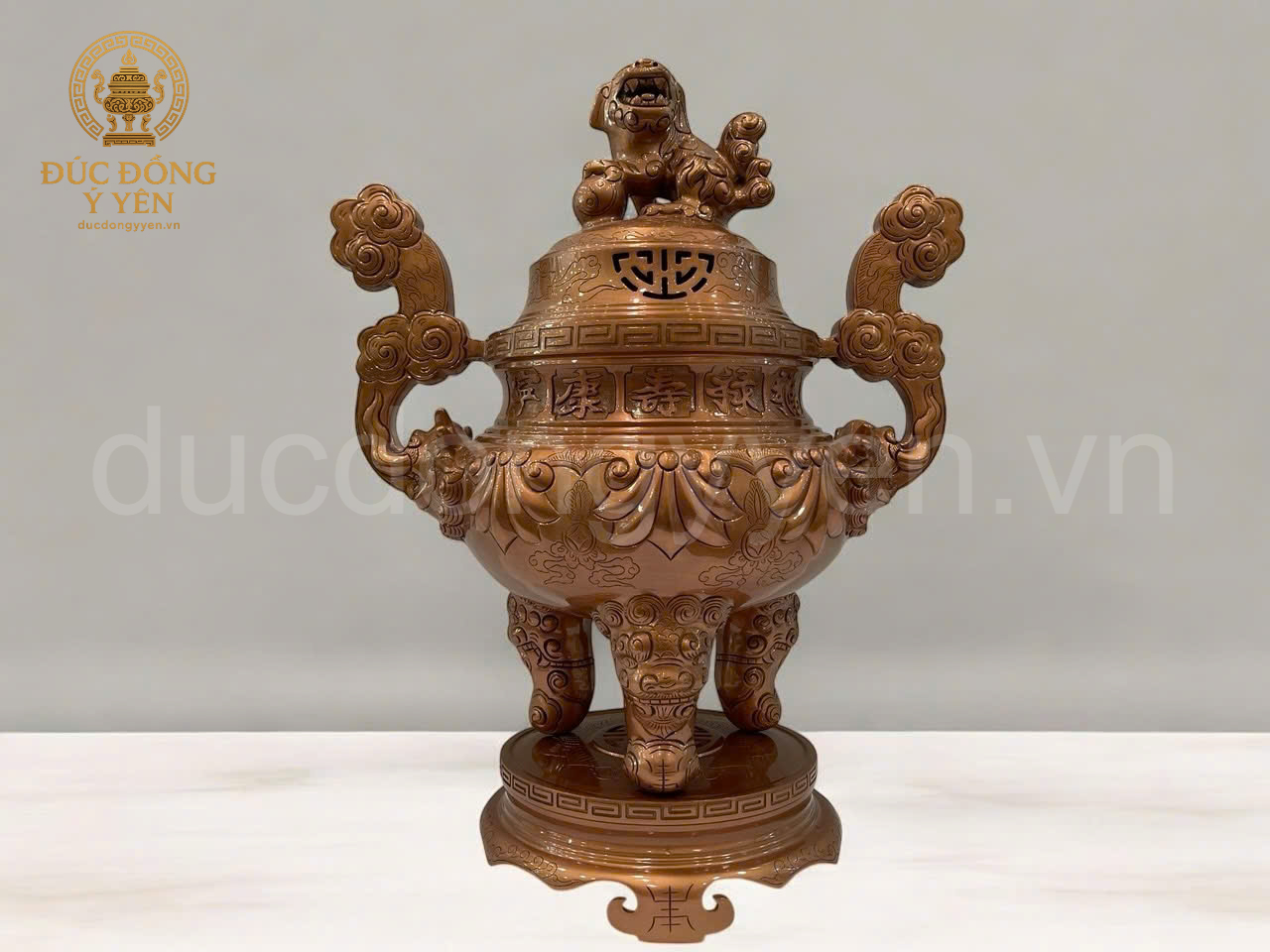Bộ đỉnh thờ đúc đồng đỏ tam sự hoa sòi làm màu _thumbnail_1