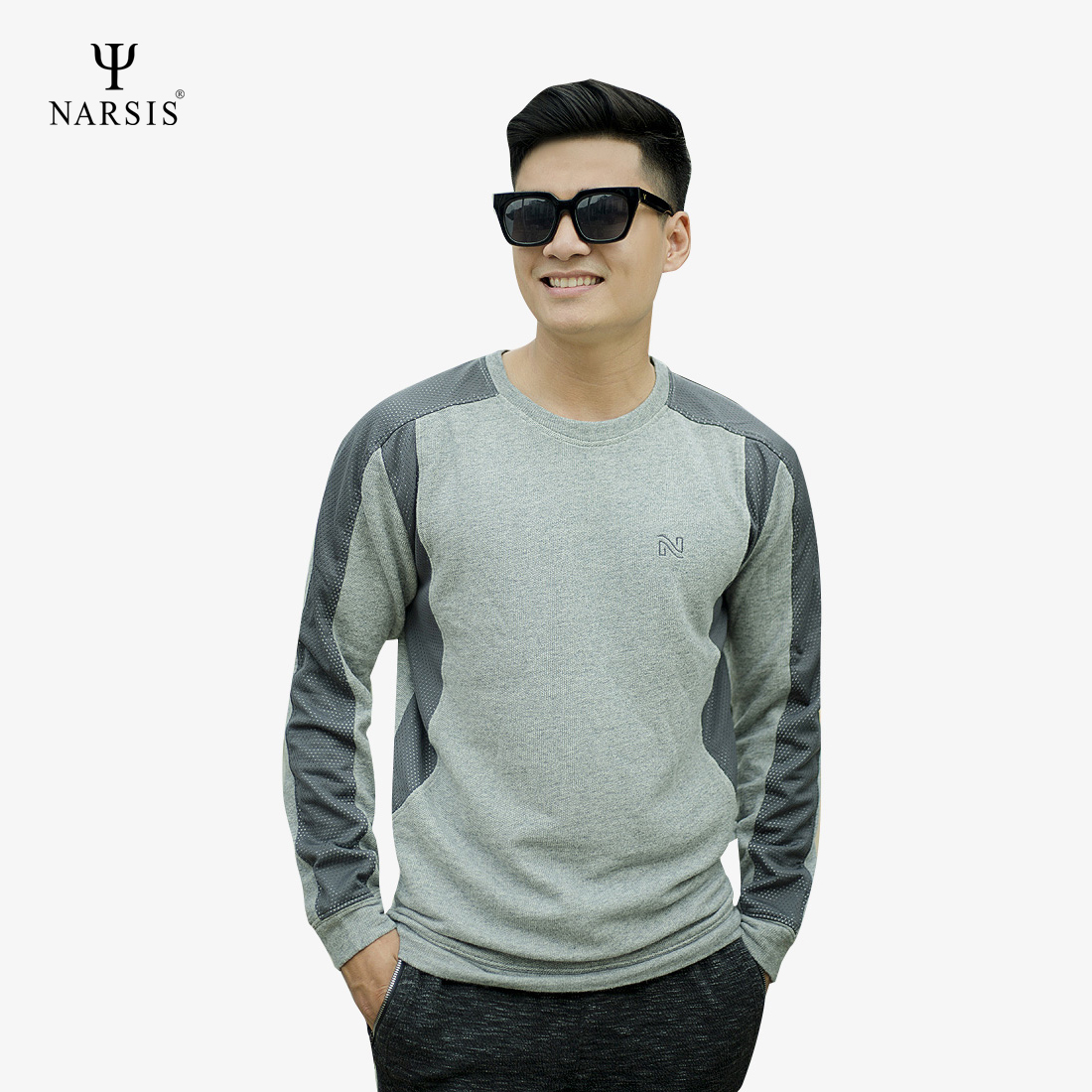 ÁO NAM NARSIS  GHI PHỐI LƯỚI D7059 NARSIS CHẤT LIỆU THOÁNG MÁT, DỄ CHỊU, THOẢI MÁI CẢ NGÀY, DỄ VẬ..._thumbnail_2