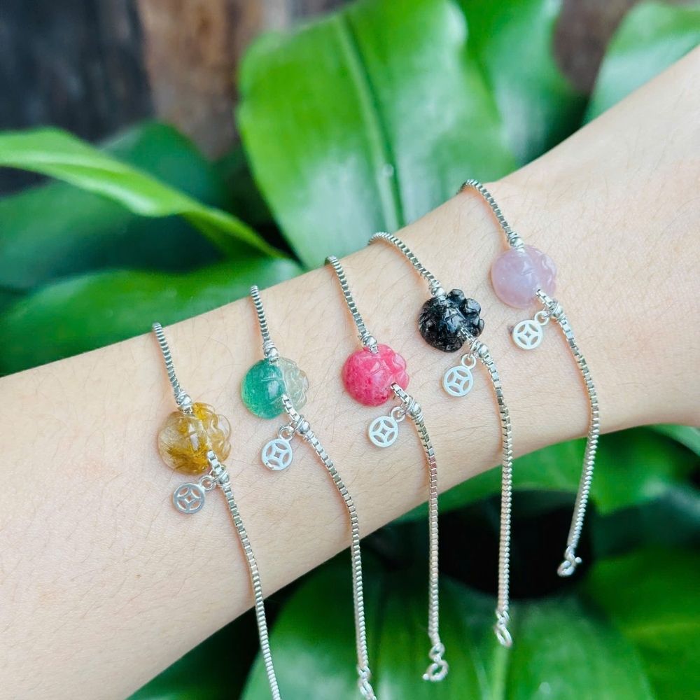 PT141 - Lắc tay bạc túi tài lộc kim tiền đá phong thủy may mắn