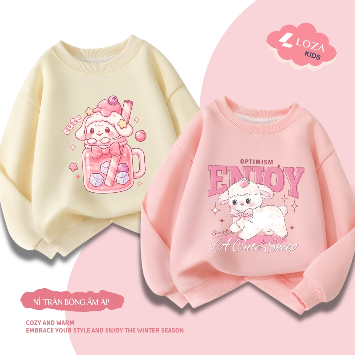 Áo sweater bé gái in hình Melody và cừu cute -  Loza Kids IN002