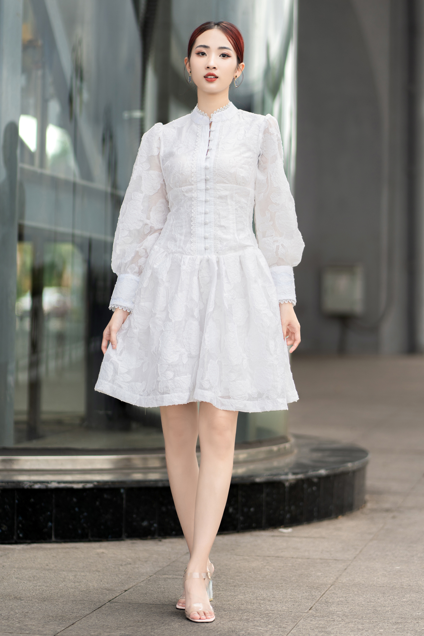 Đầm gấm Oganza hoa nổi màu TRẮNG - Sophia Dress_thumbnail_4