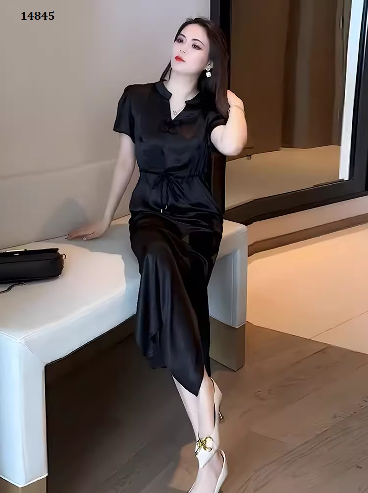 14845-Đầm  lụa suông cổ tàu eo rút dây cách điệu (lụa latin)_thumbnail_3