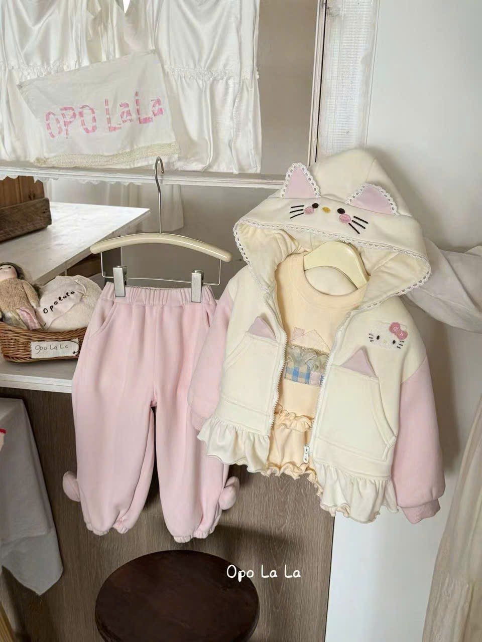 (S106) Set nỉ dày mũ mèo opolala