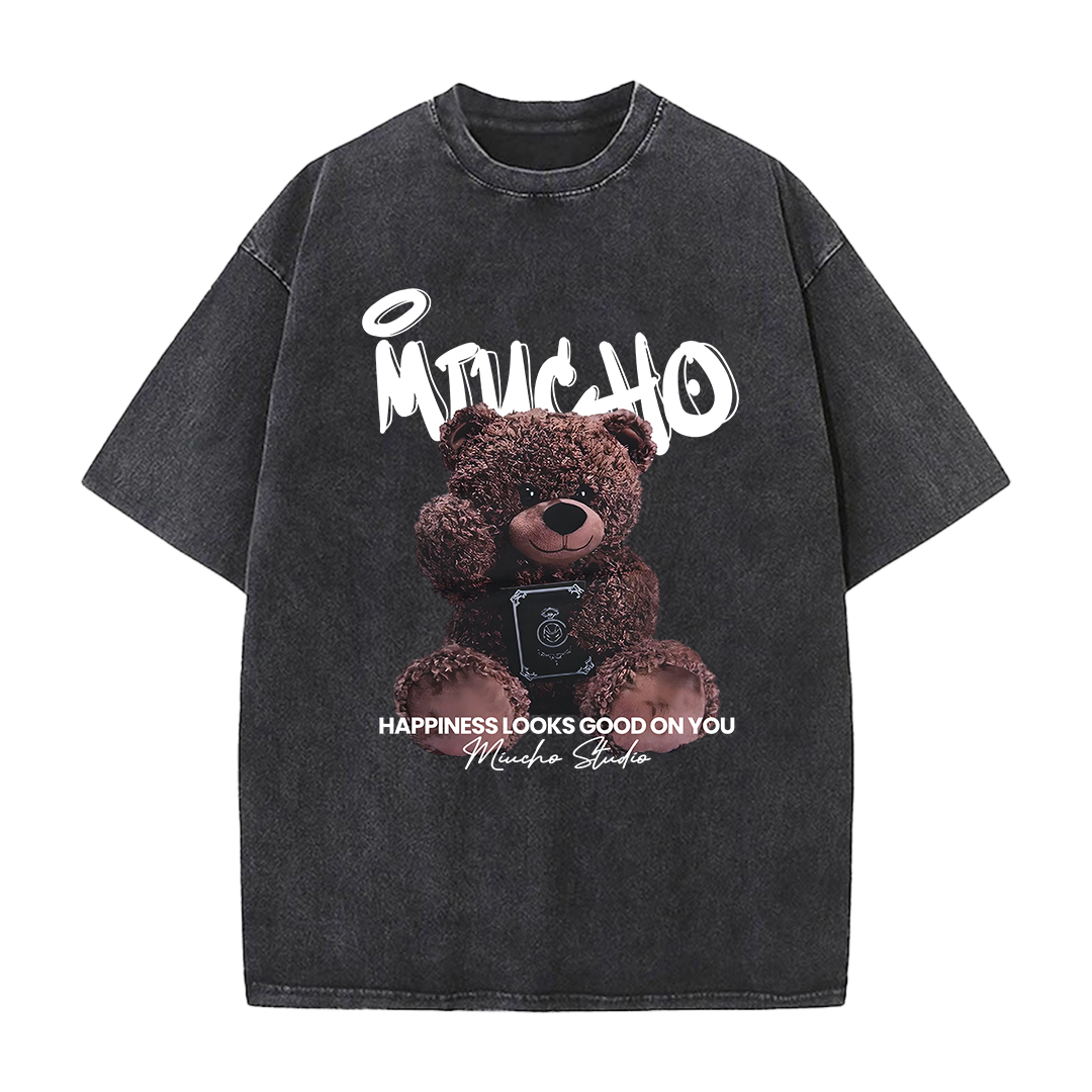 Áo thun nữ gấu bông dễ thương form rộng 2059 Miucho vải cotton 4c 220gsm cổ tròn tay ngắn in mix
