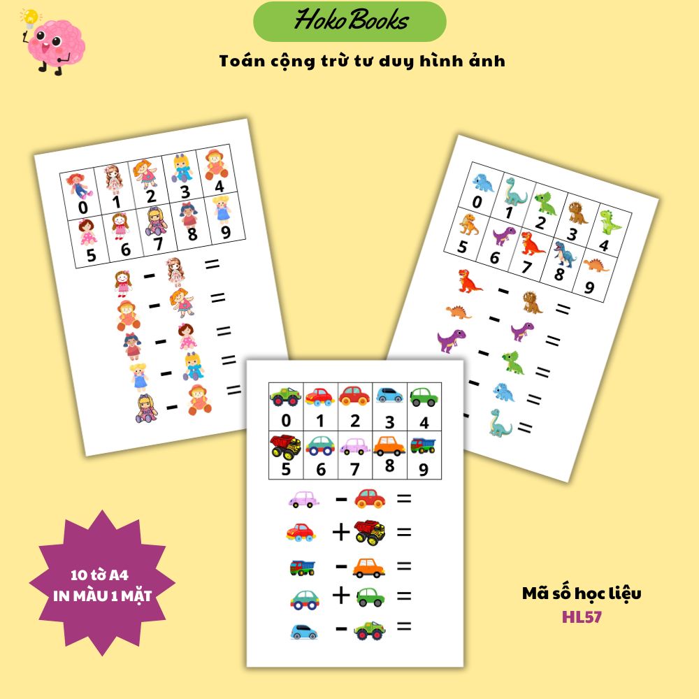 HL57 Học liệu Toán cộng trừ tư duy hình ảnh Hokobooks