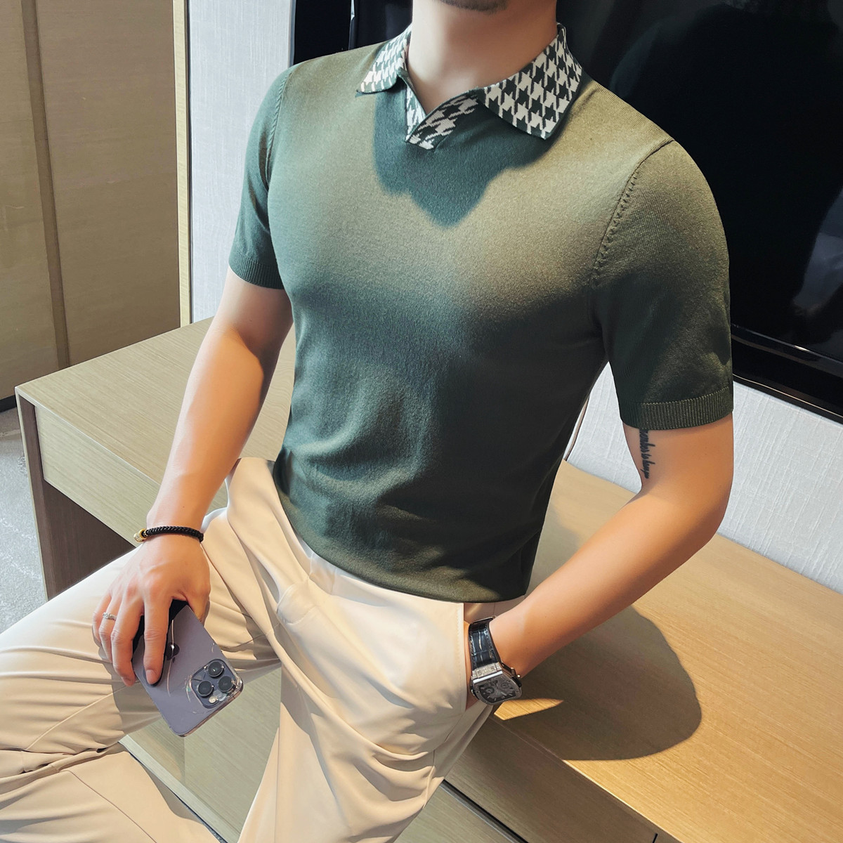 PA54 – Áo polo nam dệt kim sọc cổ trụ ôm body_thumbnail_4