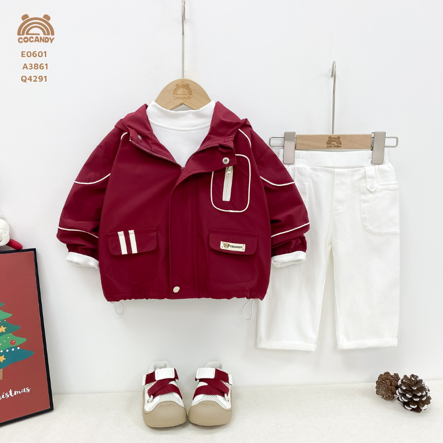 Áo khoác gió ĐỎ phối BE lót lông túi ngực logo COCANDY_thumbnail_1