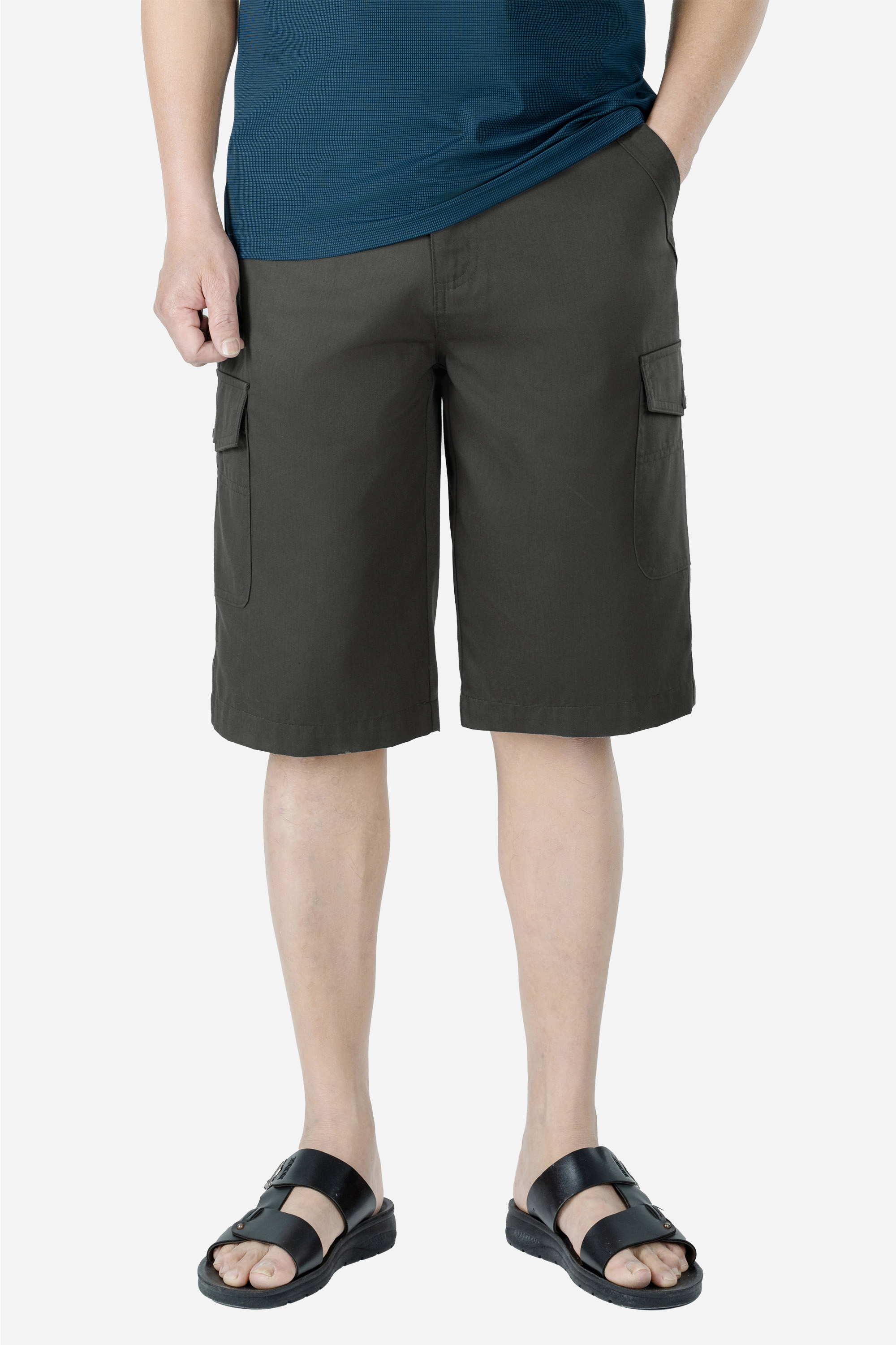 Quần Soọc Kaki Túi Hộp Nam Trung Niên ANCHI Dáng Suông Dài Qua Gối Màu Xám Đậm