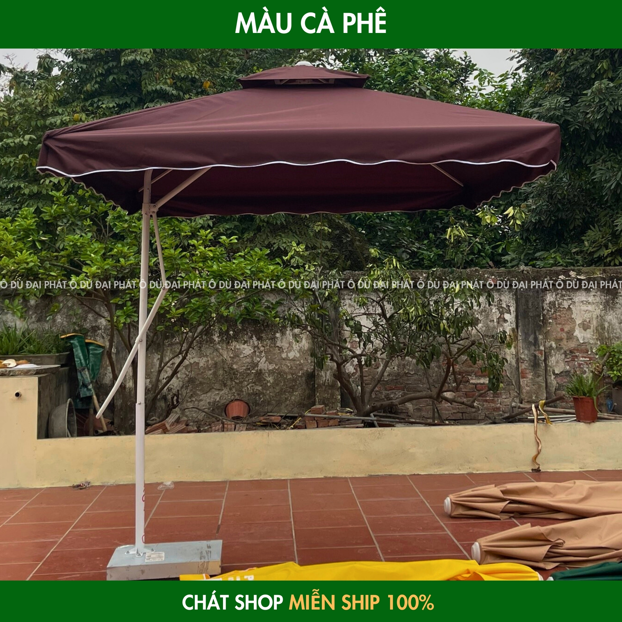 dù lệch tâm, ô lệch tâm 2m5 màu nâu cà phê chính hãng đại phát