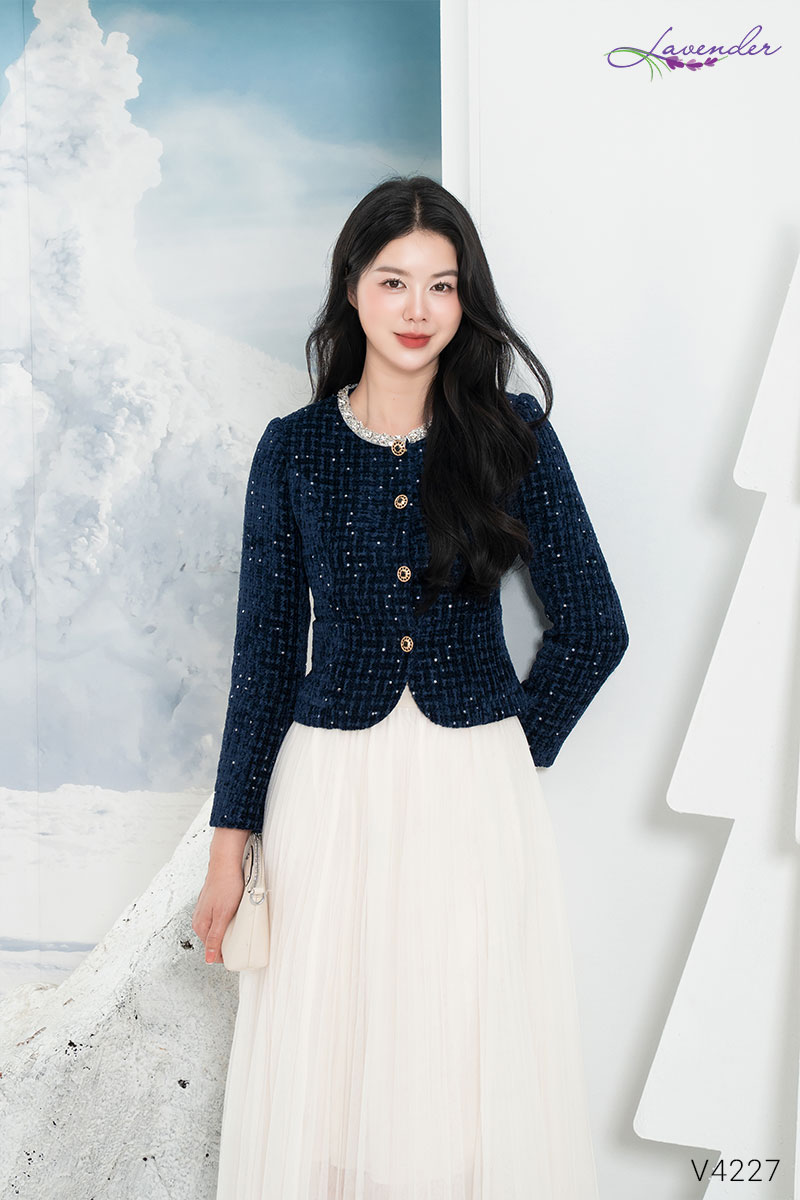 Áo dạ tweed cổ tròn phối viền V4227_thumbnail_2