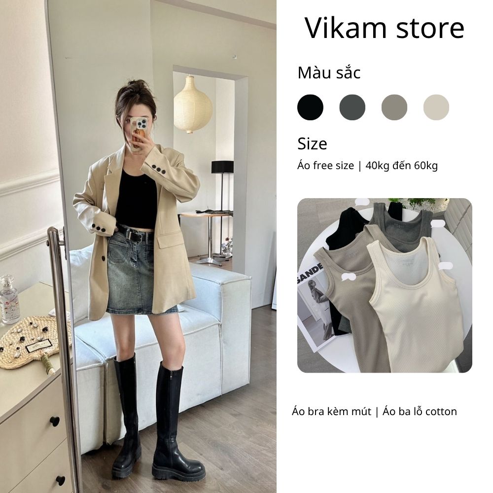 [MÃ B67] Áo Bra Nữ Có Mút, Áo Ba Lỗ Nữ Cotton Mềm Mại 4 Màu Đen Ghi Nâu Kem Freesize 40kg đến 60kg