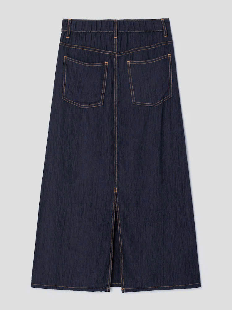 HS83 Chân váy dài phối viền chỉ ( XANH )