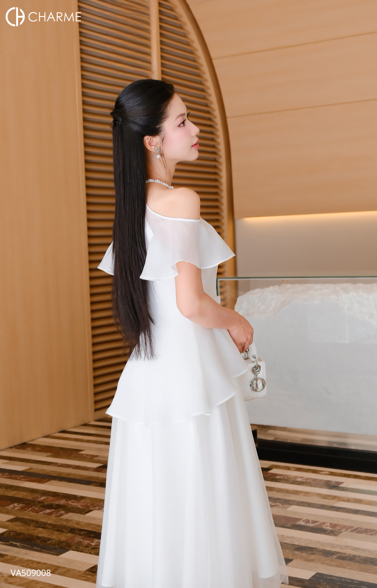 Váy cổ yếm tay bèo nơ eo_thumbnail_3