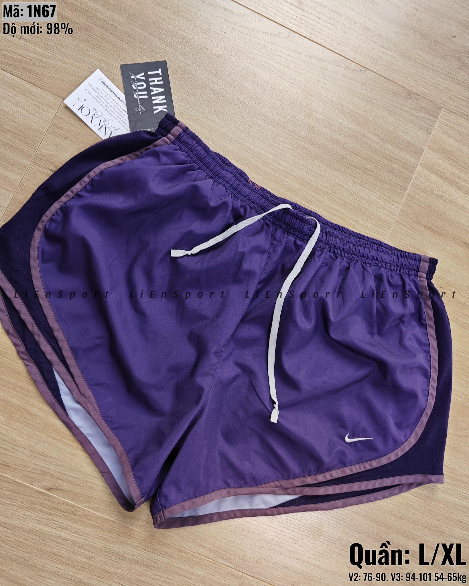 Nike Quần short tập gym nữ form rộng Size L XL Màu tím Auth 2nd Phối lưới tím đậm Viền tím nhạt Vải dù thoáng khí Dây rút trắng Logo thêu Phù hợp yoga chạy bộ Mã:1N67_thumbnail_4