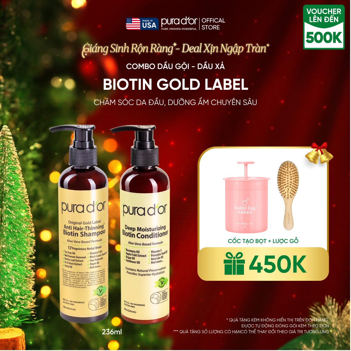 Combo Gội - Xả Biotin Pura D'or Original Gold Label & Deep Moisturizing Chăm Sóc Da Đầu, Dưỡng Ẩm Chuyên Sâu 236ml