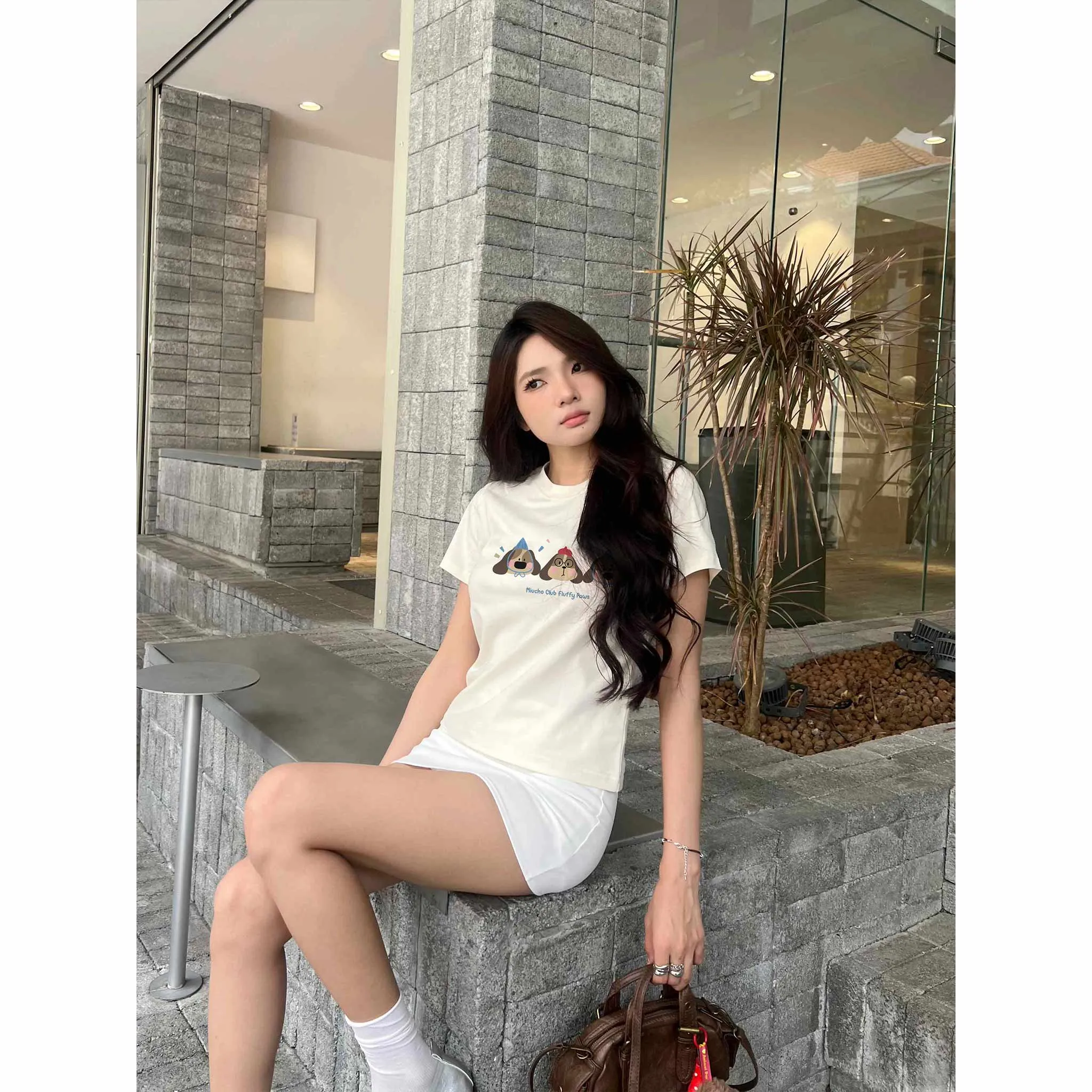 Áo baby tee nữ form ôm tôn dáng 2594 Miucho vải cotton 2c thoáng mát cổ tròn in mix_thumbnail_2