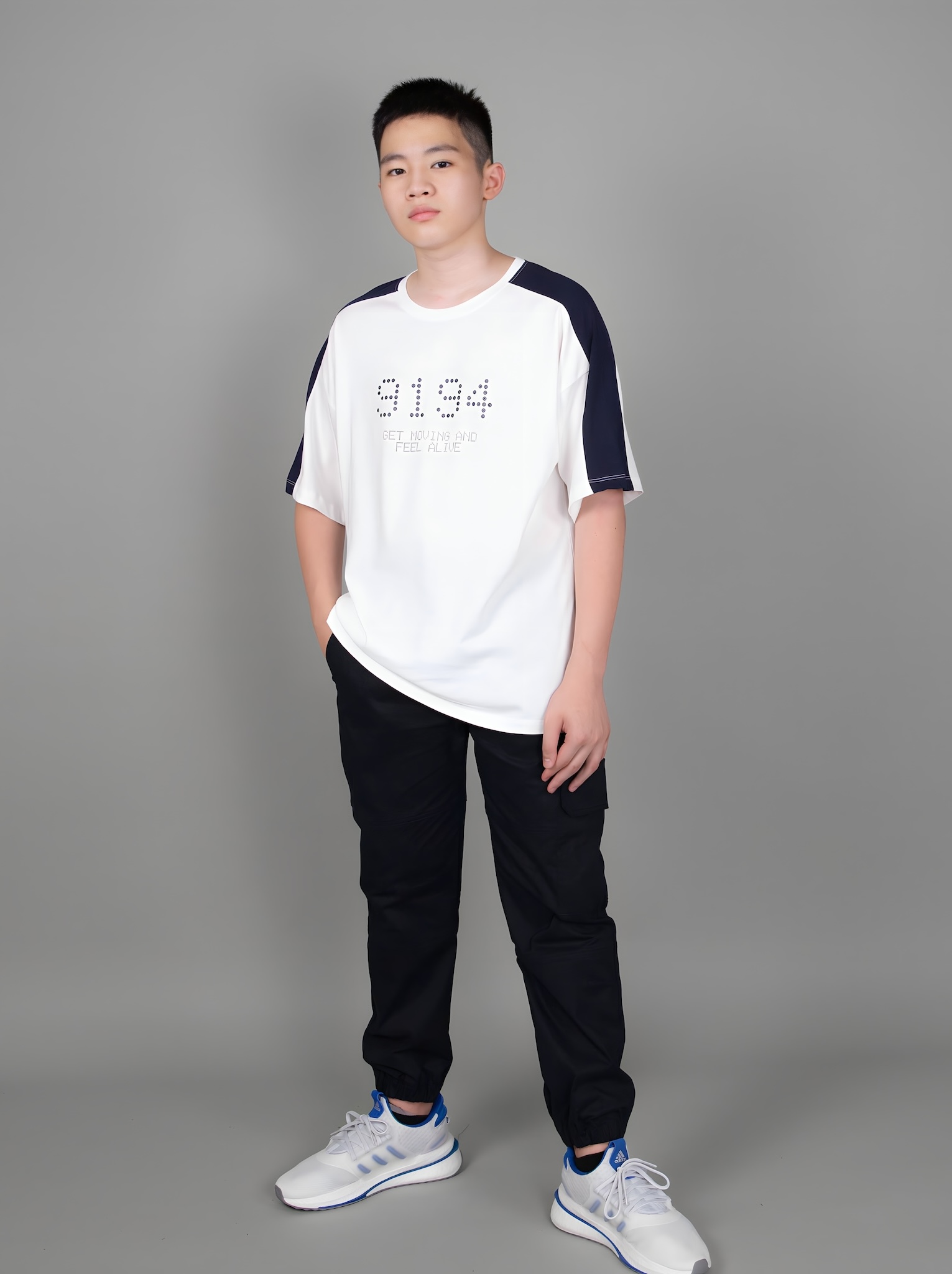 Áo phông dáng rộng trắng tay phối navy in số 9194_thumbnail_1