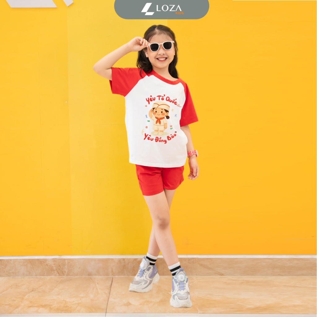 Bộ quần áo bé trai, bé gái "Yêu Tổ Quốc - Yêu Đồng Bào"  - Bộ em bé Việt Nam size 15-45kg - Loza Kids BD013