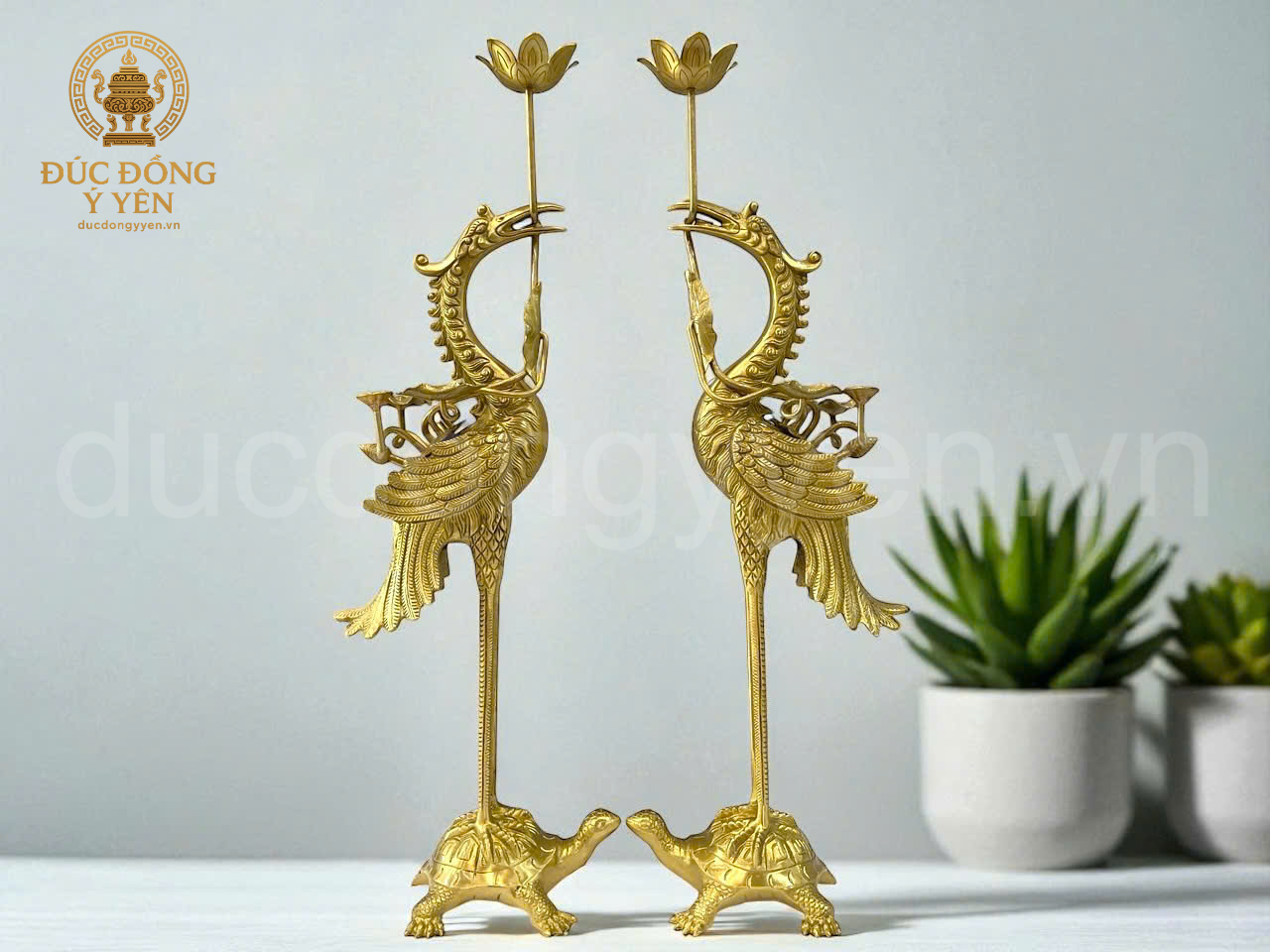 Hạc thờ đúc đồng vàng thau nguyên chất đầy đủ kích thước 