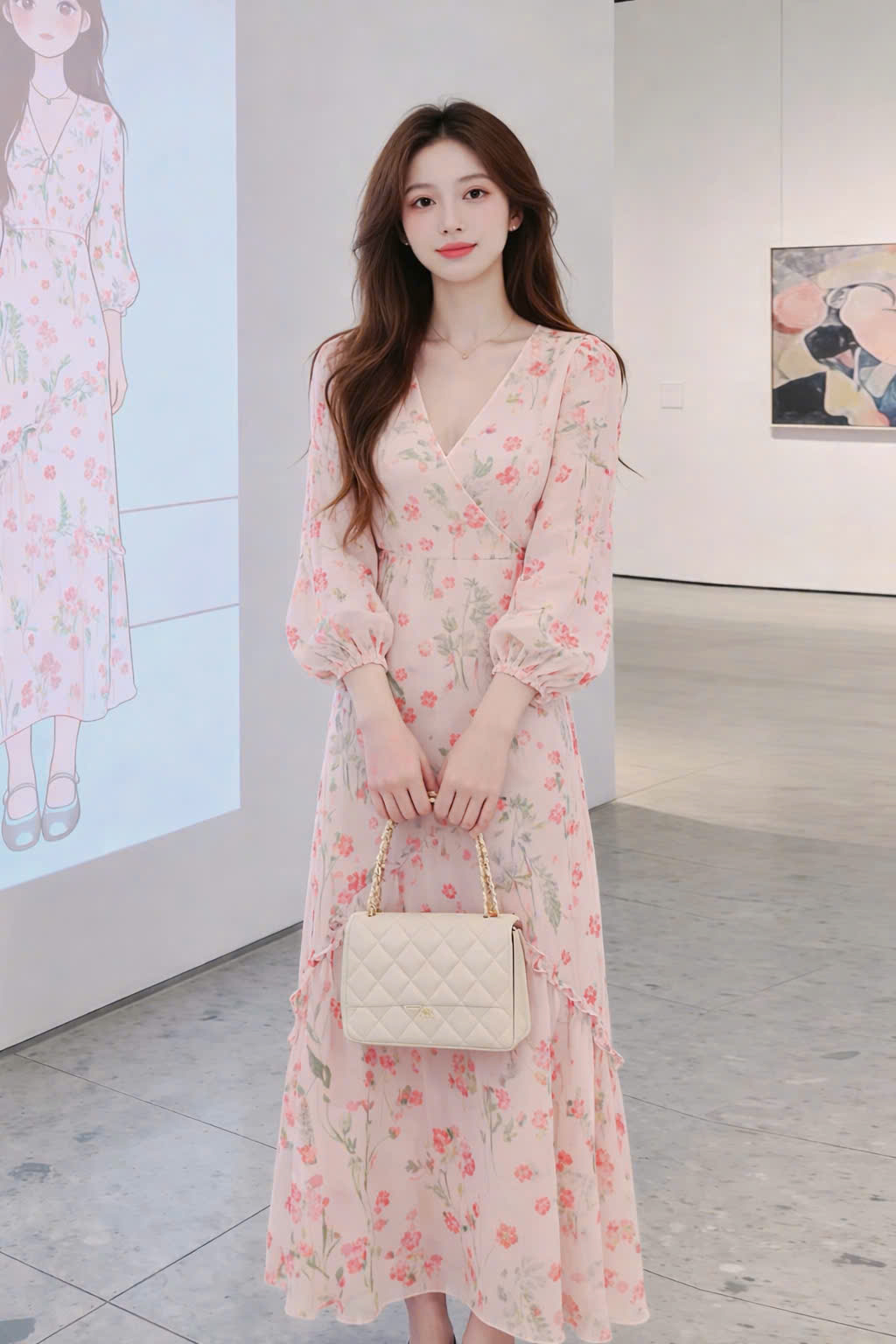 Đầm xòe hồng cổ V DL411_thumbnail_2