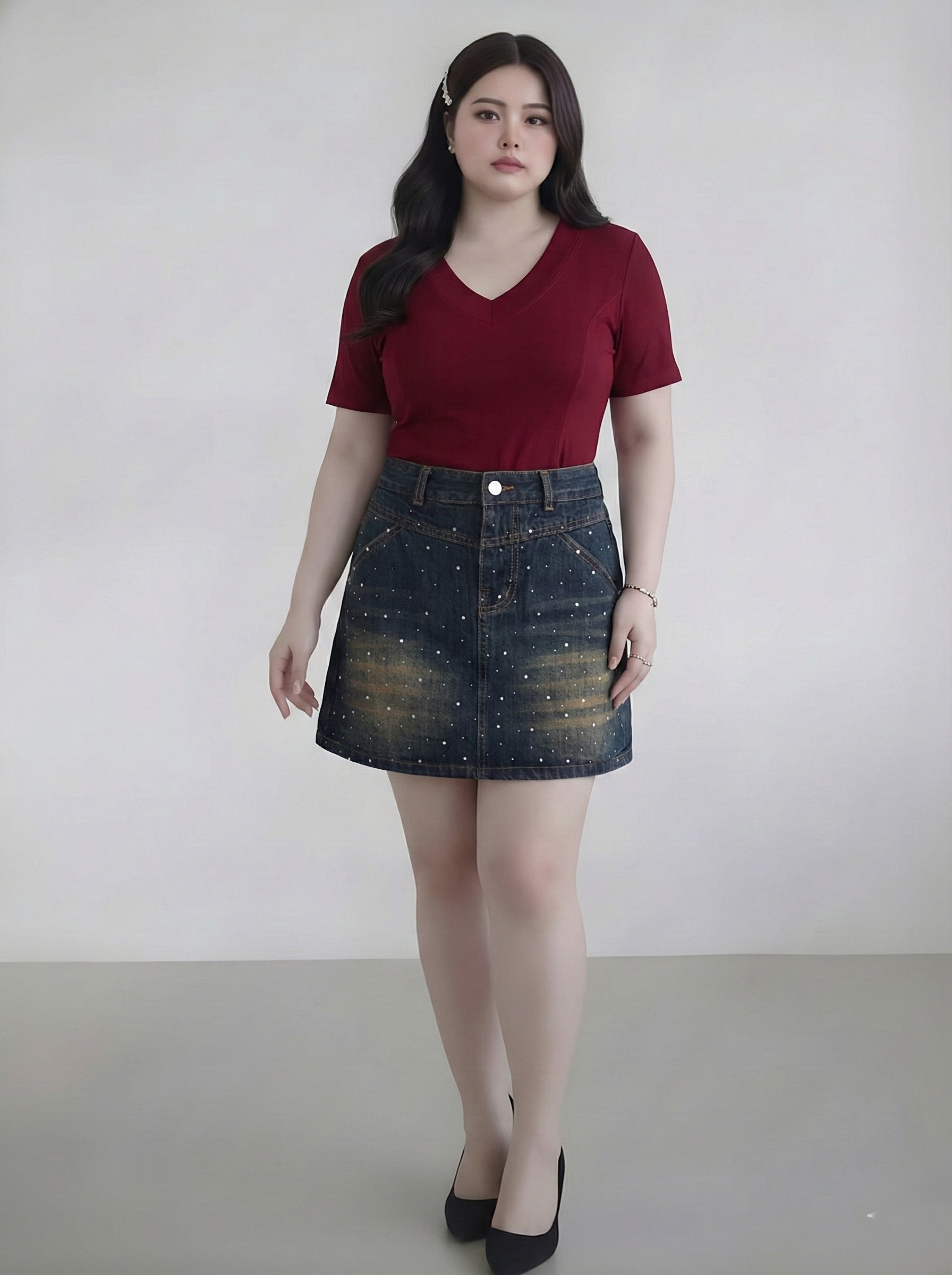 BIGSIZE - Quần váy jean đính đá T-QVJ2105