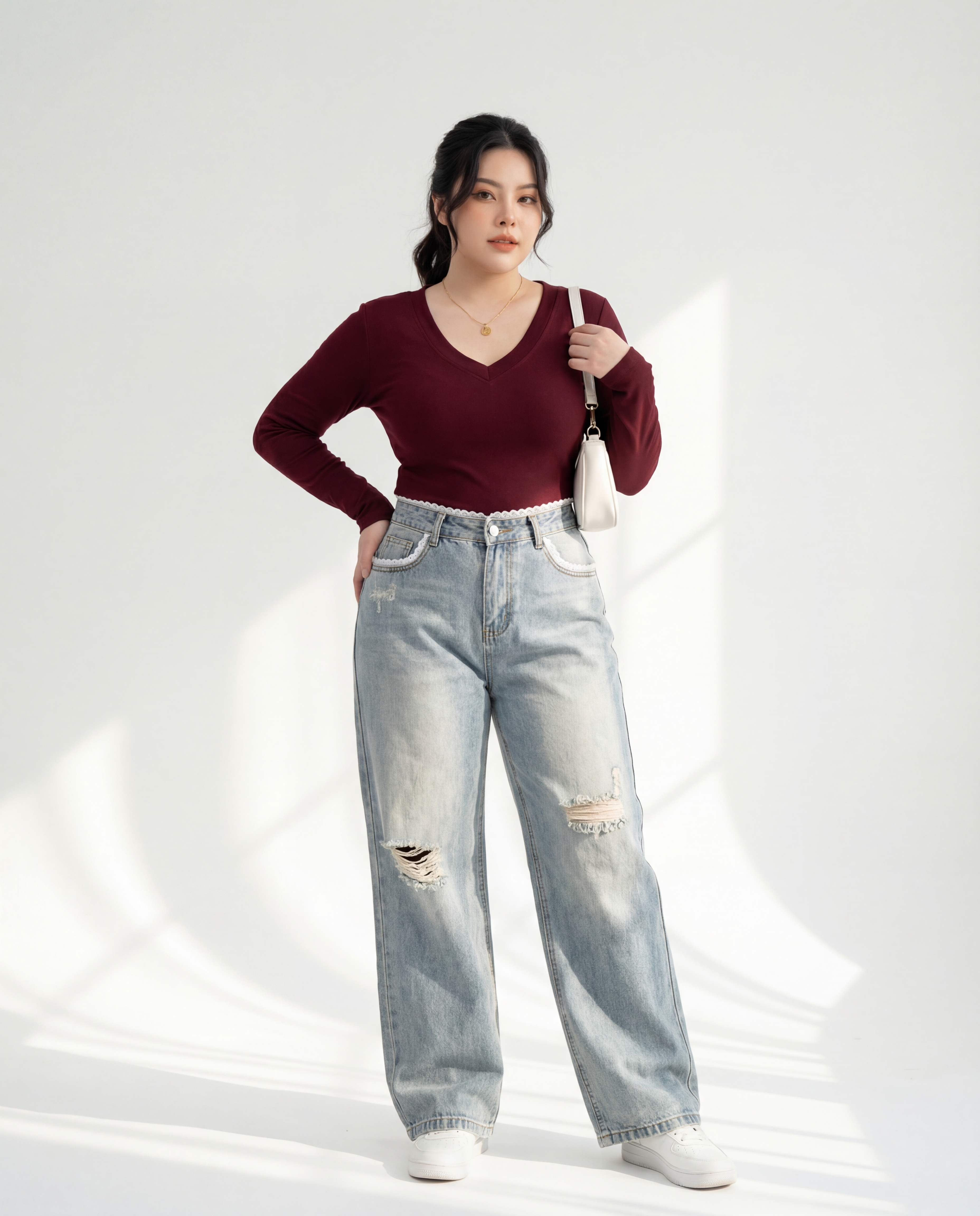 BIGSIZE-Quần suông phối ren T-QJ388