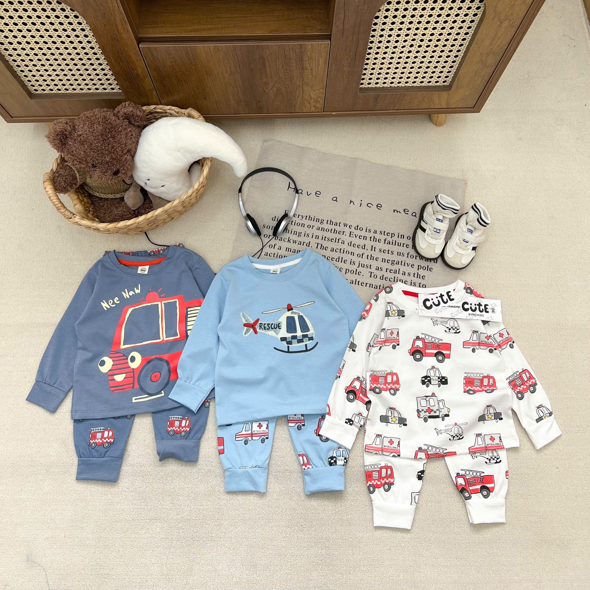 K79 SET 3 BỘ DÀI Ô TÔ IN TRÀN CHO BÉ - A100.306