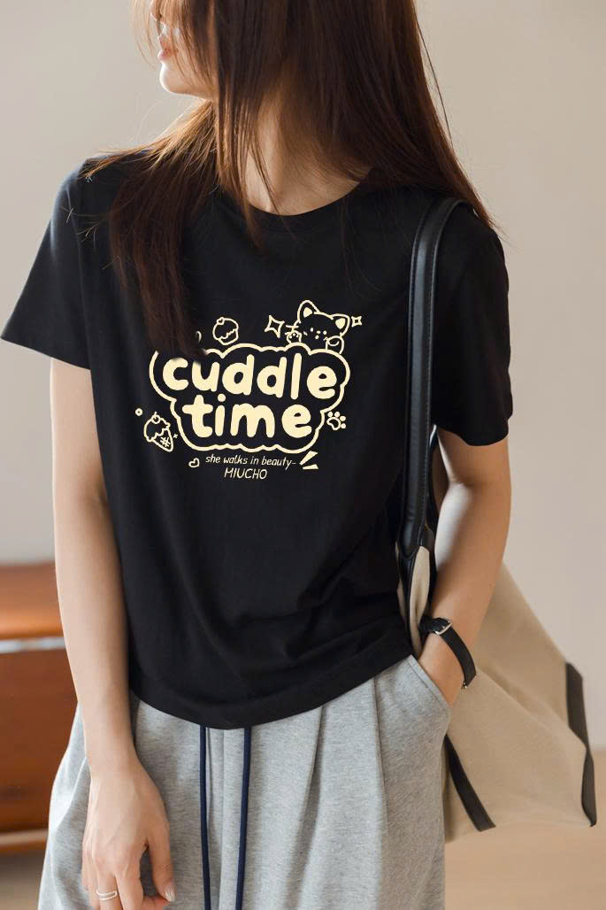 Áo thun nữ form vừa regular dáng ngắn cổ tròn ARD2288 Miucho vải cotton co giãn thoáng mát in mix_thumbnail_5