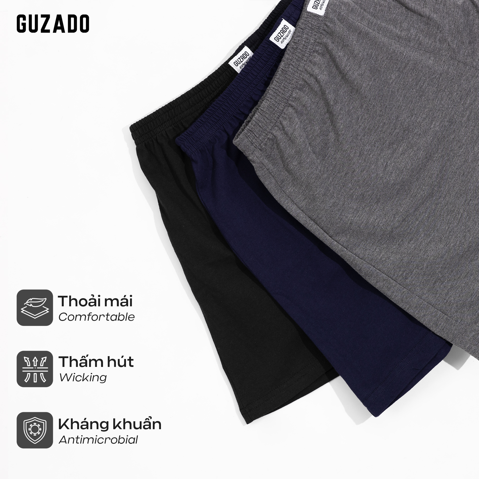 Combo 2 Quần Đùi Ngủ Guzado Vải Cotton Thiết Kế Basic Form Regular Fit Thoải Mái Mặc Nhà CB2GDN01_thumbnail_3