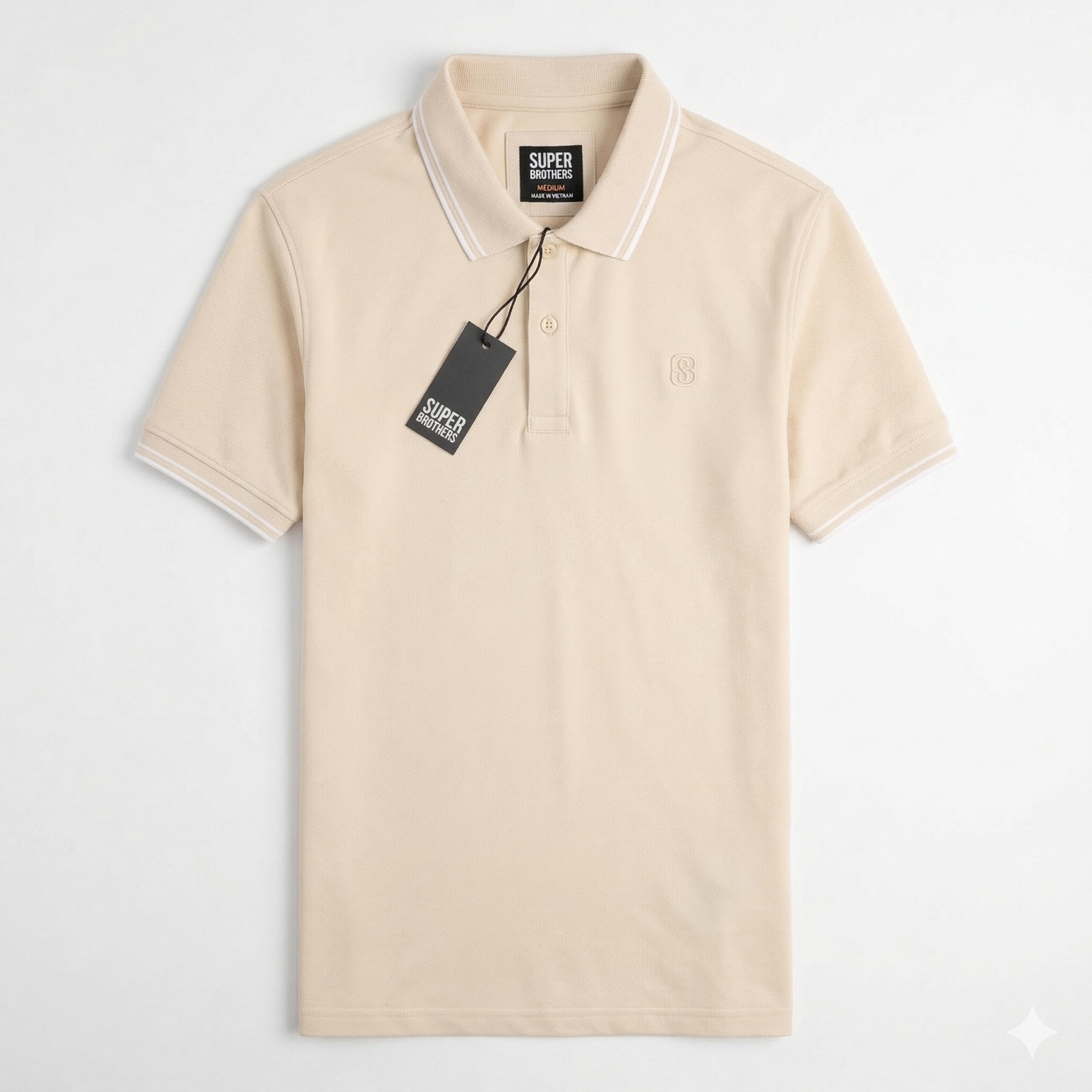 Áo Polo Super Brother Cotton Cá Sấu Logo Thêu Màu Kem